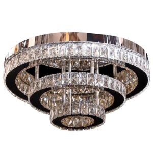 لوستر مدرن سقفی 50×30×15 کریستالی استیل | شیک و لوکس
